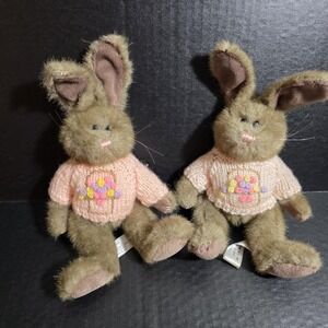 Pair Of HugFun Easter Bunny Rabbit Plush Wearing Knit Sweaters With Posable Ears